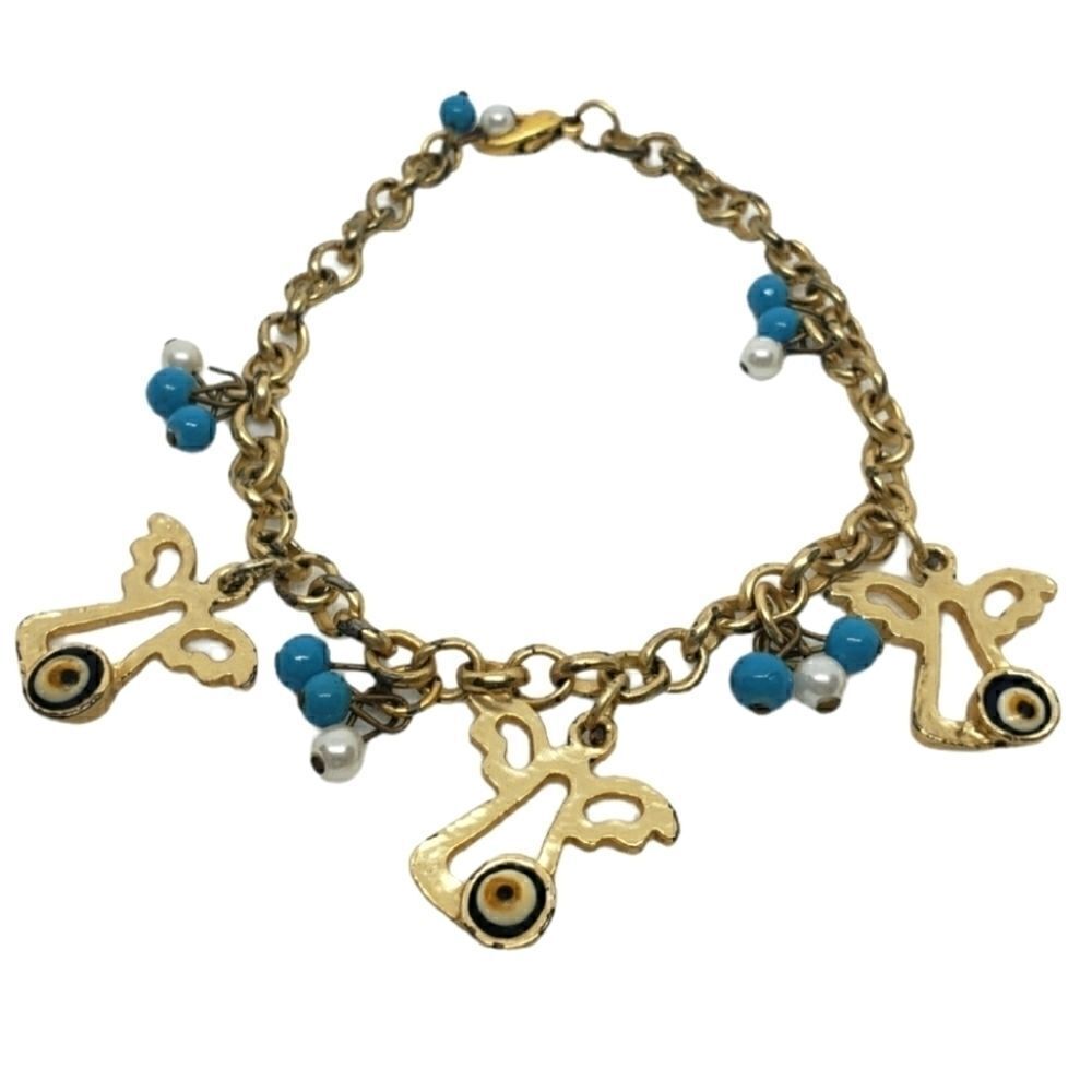 Evil Eye Angel Gold Tone Charm Pendant Bracelet